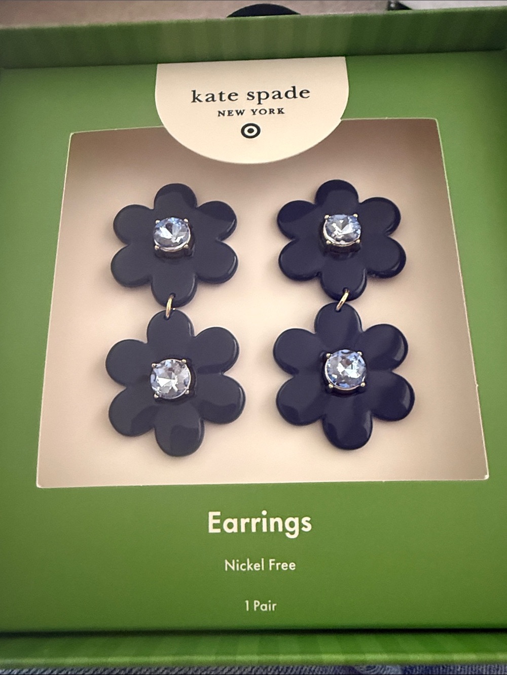 kate spade Navy Floral Double-Drop Earrings with Crystal Centers